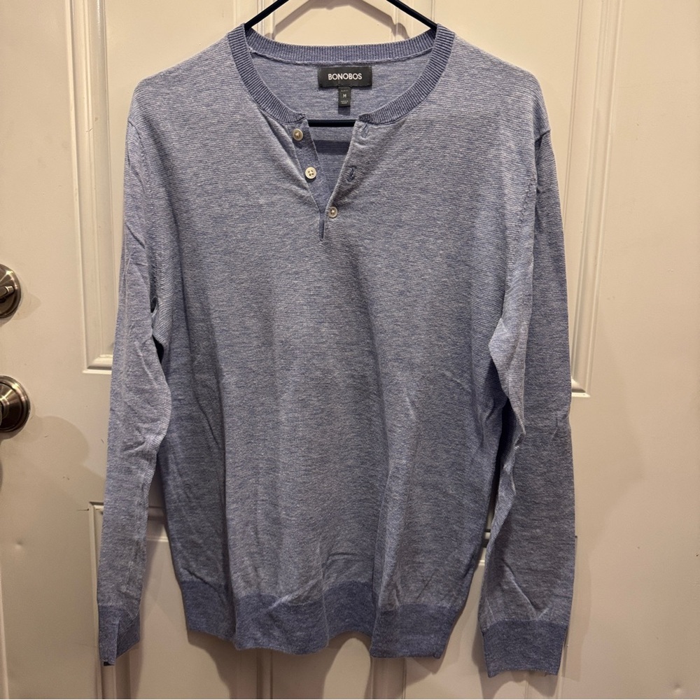 Bonobos Slim Fit Cotton Linen Henley Sweater Long Sleeve Size M Retail Price $98